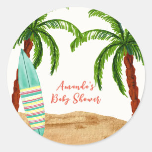 Zomer Tropisch Surf Baby aan boord van het Baby sh Ronde Sticker