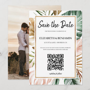 Zomer Tropische Bladeren QR Code Foto Bewaar De Da Save The Date