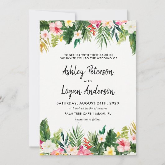 Zomer Tropische Bladeren Trouw Uitnodigingskaart Kaart (Voorkant)
