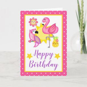 Zomer Tropische Flamingo & Papegaai Verjaardag Kaart