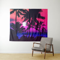 Zomer Tropische Neon Roze Blauwe Palmbomen Zonsond