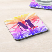 Zomer tropische palmboom in retro neon 80's bier onderzetter (Linkerzijde)