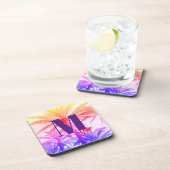 Zomer tropische palmboom in retro neon 80's bier onderzetter (Rechterzijde)