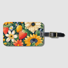 Zomer Tuin Bloemen Aardbei Patroon Bagagelabel