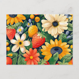 Zomer Tuin Bloemen Aardbei Patroon Briefkaart