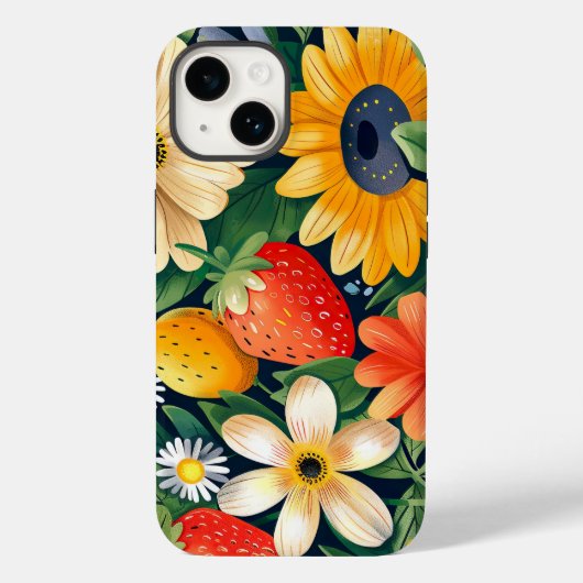 Zomer Tuin Bloemen Aardbei Patroon Case-Mate iPhone Case (Achterkant)