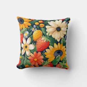 Zomer Tuin Bloemen Aardbei Patroon Kussen