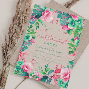 Zomer Tuin Bloemen Pensioen Party Champagne Kaart