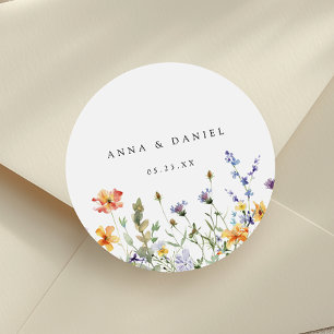 Zomer Tuin Bruiloft met Wilde Bloemen Ronde Sticker