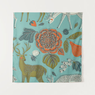 Zomer Tuin Herten Naadloze illustratie. Wandkleed