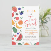 Zomer Twee Zoet Fruit 2e Verjaardag Uitnodiging (Staand voorkant)