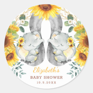 Zomer Twin Olifant Baby's Zonnebloem Baby shower Ronde Sticker