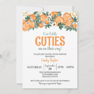 Zomer Twins Shower, Sinaasappel Citrus Baby shower Kaart