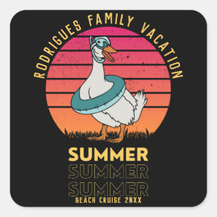 Zomer vakantie eend op retro zonsondergang vierkante sticker