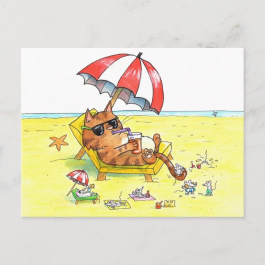 Zomer Vakantie Kat  Briefkaart (Voorkant)