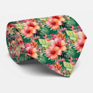 Zomer Vakantie Necktie Tropische Hibiscus Stropdas
