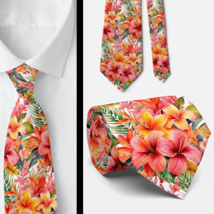 Zomer Vakantie Necktie Tropische Hibiscus Stropdas