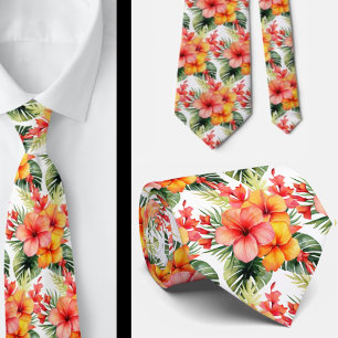 Zomer Vakantie Necktie Tropische Hibiscus Stropdas