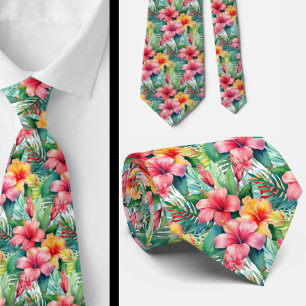Zomer Vakantie Necktie Tropische Hibiscus Stropdas