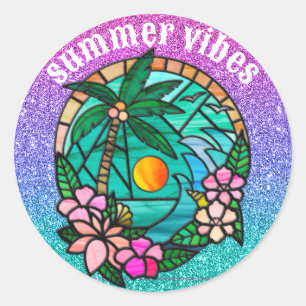 Zomer vakantie oceaan strand bij zonsondergang ronde sticker