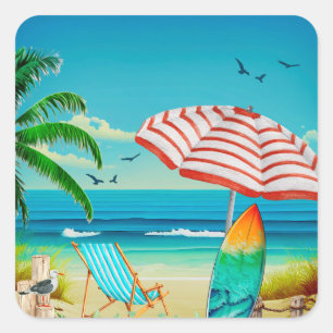 Zomer vakantie op het strand, Ontspanning Vierkante Sticker