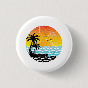 Zomer Vakantie Palmboom Retro Zonsondergang Tropis Ronde Button 3,2 Cm