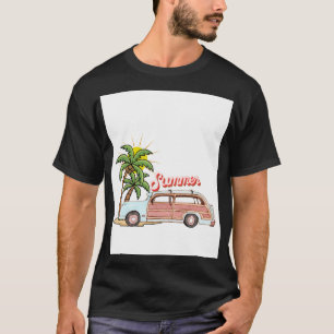 Zomer Vakantie Strand Sfeer Retro Auto & Palmboom  T-shirt