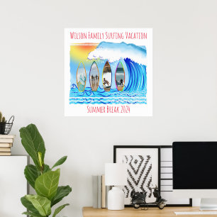 Zomer vakantie surfen golven strand familie foto poster