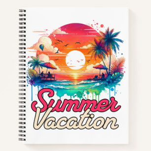 Zomer Vakantie Tropische Zonsondergang Strand Retr Notitieboek