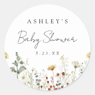 Zomer veld met wilde bloemen baby shower ronde sticker