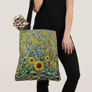 Zomer veld met zonnebloemen en wilde bloemen draagtas