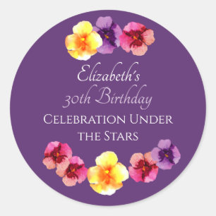 Zomer Verjaardagsfeest Boho Paarse Bloemige Verjaa Ronde Sticker