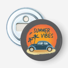 Zomer vibe met retro auto op het strand button flesopener