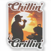 Zomer Vibes Chillin' & Grillin' Silhouette Sticker (Voorkant)