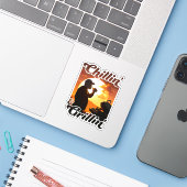 Zomer Vibes Chillin' & Grillin' Silhouette Sticker (Laptop met iPhone)