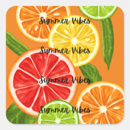 Zomer Vibes Citrus Design, Kleurrijke Fruit Graphi Vierkante Sticker
