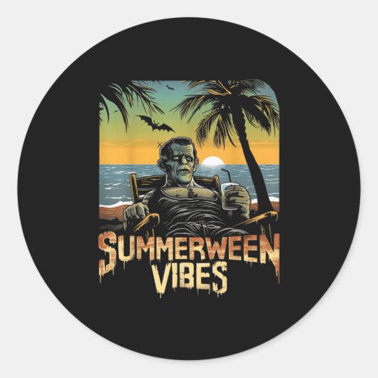 Zomer Vibes Frankenstein Zomer Halloween Hol Ronde Sticker (Voorkant)