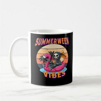 Zomer Vibes Grim Reaper Flamingo Float Retro Koffiemok