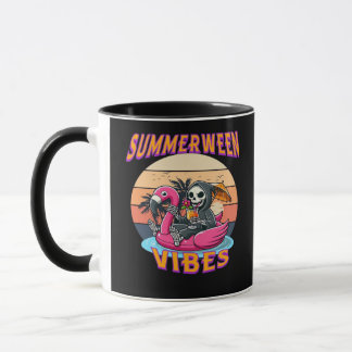 Zomer Vibes Grim Reaper Flamingo Float Retro Mok