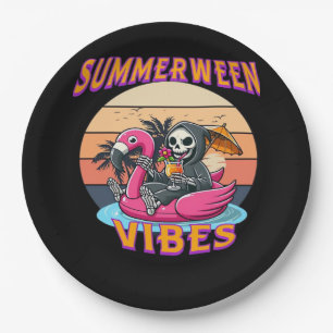 Zomer Vibes Grim Reaper Flamingo Float Retro Papieren Bordje