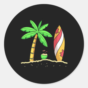 Zomer Vibes Palmboom Surfplank Surfer Kokosnoot S Ronde Sticker