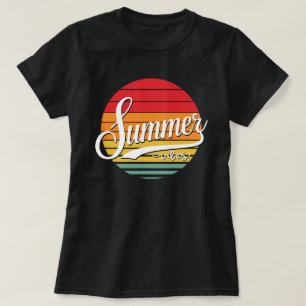Zomer Vibes Ronde Retro Zonsondergang Vrouwen T-shirt