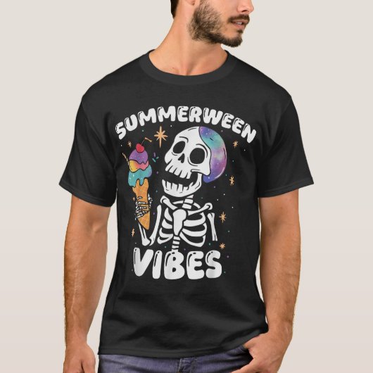 Zomer Vibes Skeleton Ice Cream Zomer T-shirt (Voorkant)