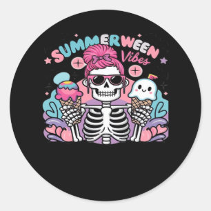 Zomer Vibes Skeleton Ice Cream Zomervakantie Ronde Sticker