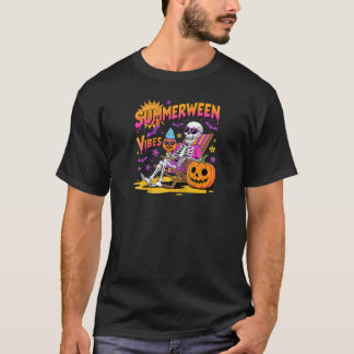 Zomer Vibes Skeleton Pumpkin Spooky Vacation T-shirt