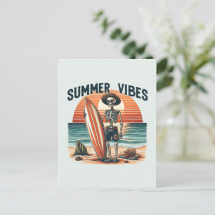 Zomer Vibes Skeleton Surfer Sunset Beach Design Feestdagenkaart