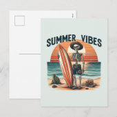 Zomer Vibes Skeleton Surfer Sunset Beach Design Feestdagenkaart (Voorkant / Achterkant)
