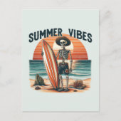 Zomer Vibes Skeleton Surfer Sunset Beach Design Feestdagenkaart (Voorkant)