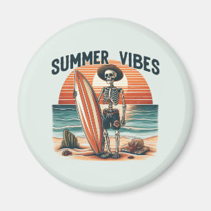 Zomer Vibes Skeleton Surfer Sunset Beach Design Magneet