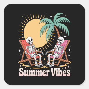 Zomer Vibes Skeleton Zomer Vakantie Strand Vierkante Sticker